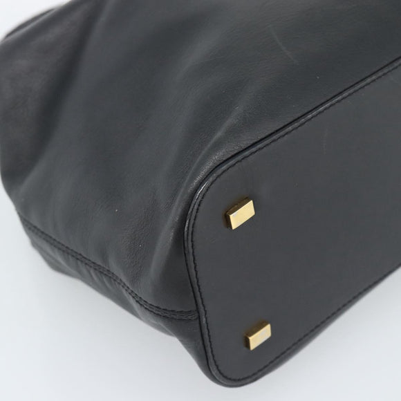 CELINE Handtas Leer Zwart Goud Auth 183214