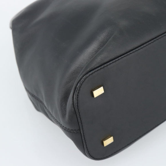 CELINE Handtas Leer Zwart Goud Auth 183214