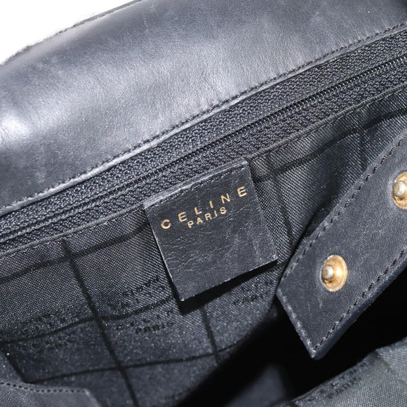 CELINE Handtas Leer Zwart Goud Auth 183214