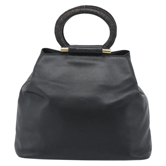 CELINE Handtas Leer Zwart Goud Auth 183214