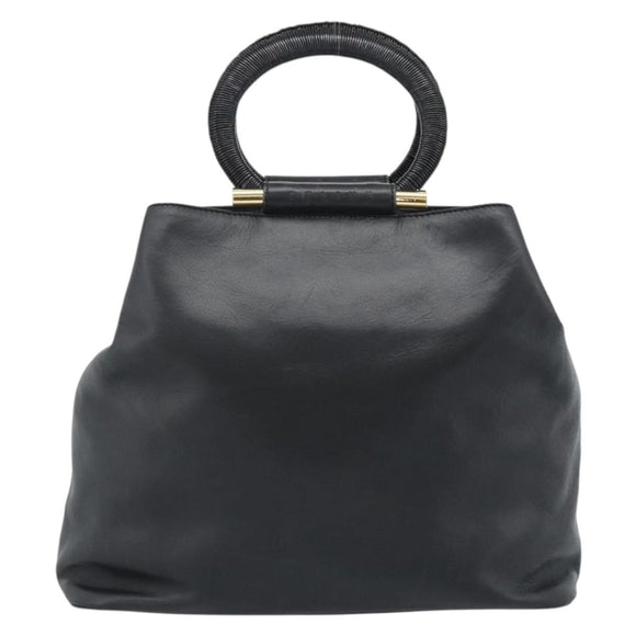 CELINE Handtas Leer Zwart Goud Auth 183214