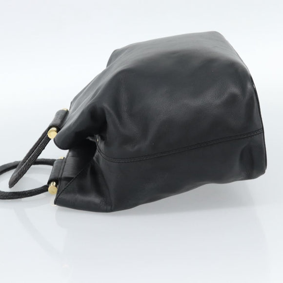 CELINE Handtas Leer Zwart Goud Auth 183214
