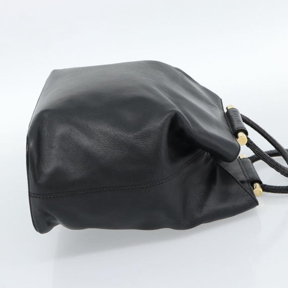 CELINE Handtas Leer Zwart Goud Auth 183214