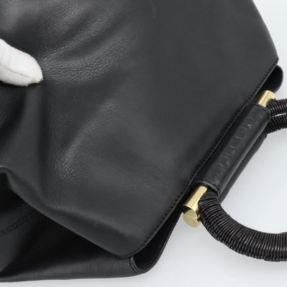 CELINE Handtas Leer Zwart Goud Auth 183214