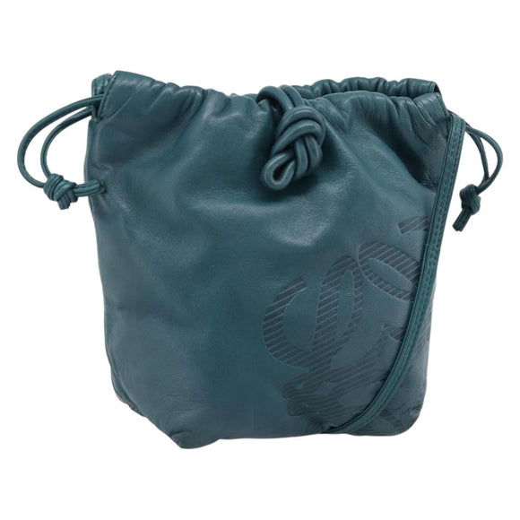 LOEWE Anagram Schultertasche Leder Blau Gold Auth 183215
