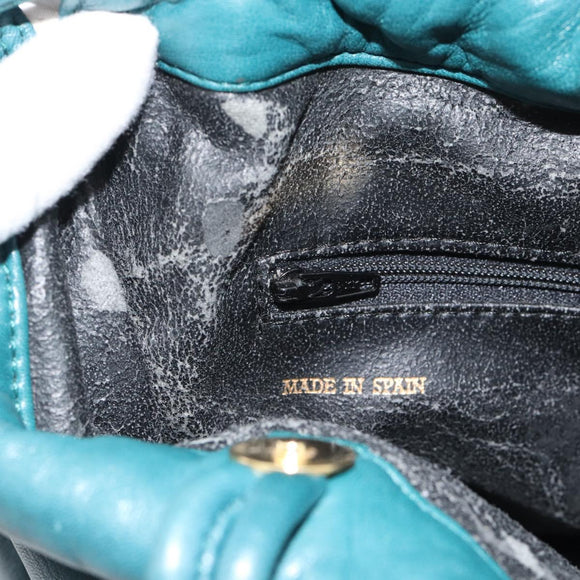 LOEWE Anagram Schultertasche Leder Blau Gold Auth 183215