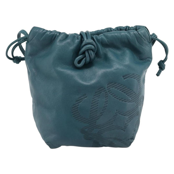 LOEWE Anagram Schultertasche Leder Blau Gold Auth 183215