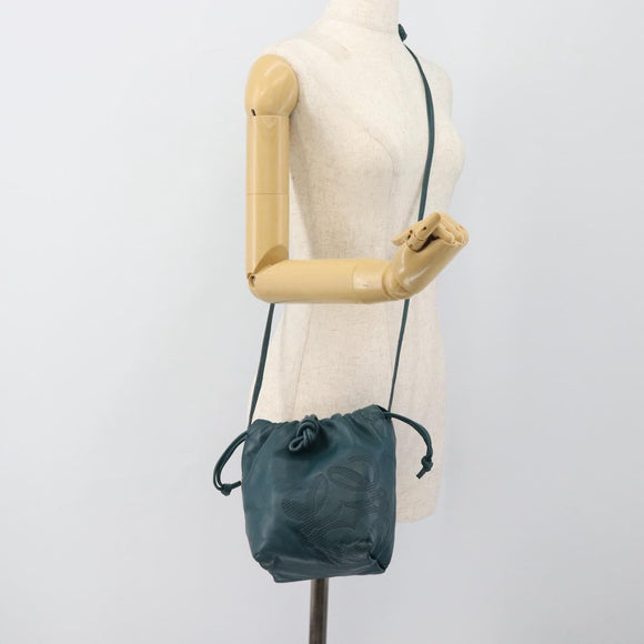 LOEWE Anagram Schultertasche Leder Blau Gold Auth 183215