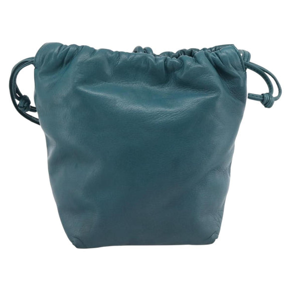 LOEWE Anagram Schultertasche Leder Blau Gold Auth 183215