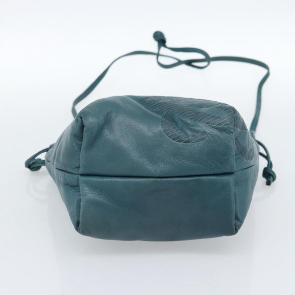 LOEWE Anagram Schultertasche Leder Blau Gold Auth 183215
