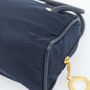 CELINE Circle Hand Bag Nylon Navy Gold Auth 183217-15