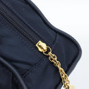 CELINE Circle Hand Bag Nylon Navy Gold Auth 183217-10