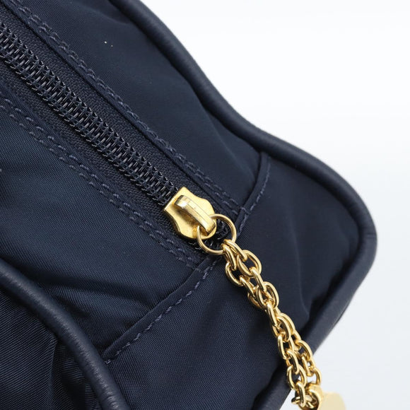 CELINE Circle Hand Bag Nylon Navy Gold Auth 183217