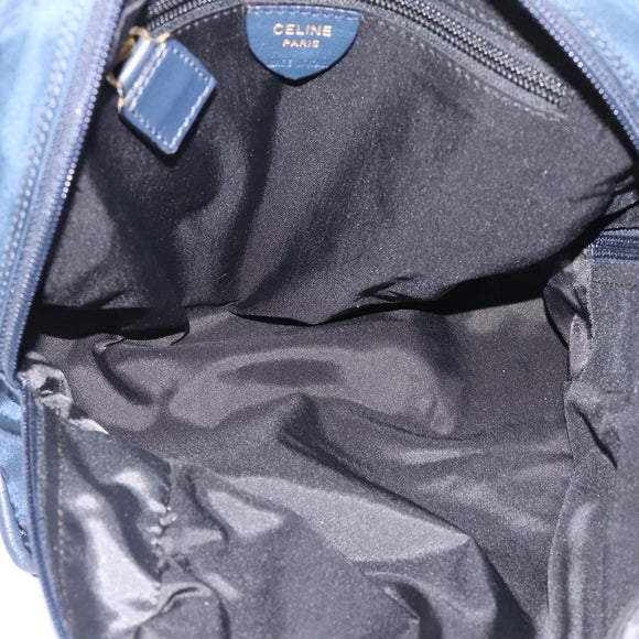 CELINE Circle Hand Bag Nylon Navy Gold Auth 183217