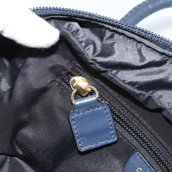 CELINE Circle Hand Bag Nylon Navy Gold Auth 183217