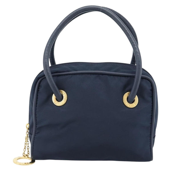 CELINE Circle Hand Bag Nylon Navy Gold Auth 183217