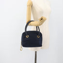 CELINE Circle Hand Bag Nylon Navy Gold Auth 183217-22
