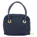 CELINE Circle Hand Bag Nylon Navy Gold Auth 183217-2