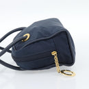 CELINE Circle Hand Bag Nylon Navy Gold Auth 183217-3