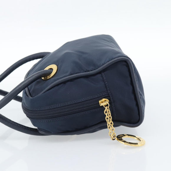 CELINE Circle Hand Bag Nylon Navy Gold Auth 183217