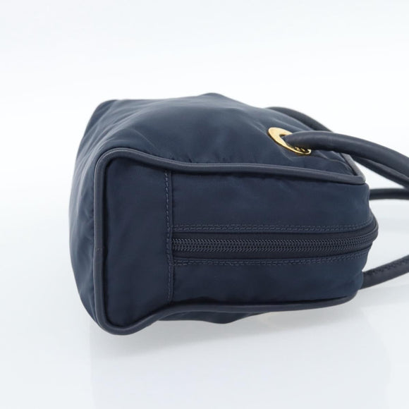 CELINE Circle Hand Bag Nylon Navy Gold Auth 183217
