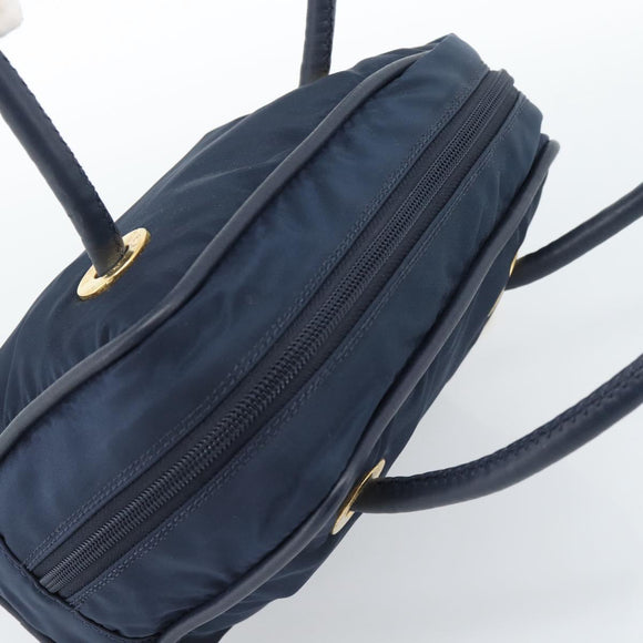CELINE Circle Hand Bag Nylon Navy Gold Auth 183217