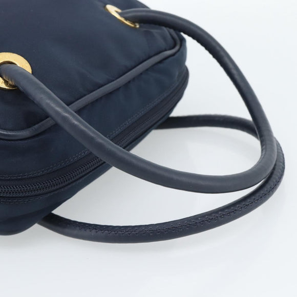 CELINE Circle Hand Bag Nylon Navy Gold Auth 183217