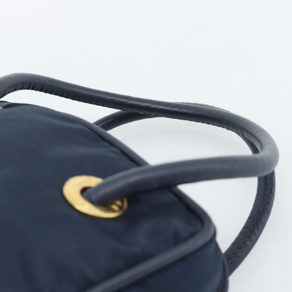 CELINE Circle Hand Bag Nylon Navy Gold Auth 183217