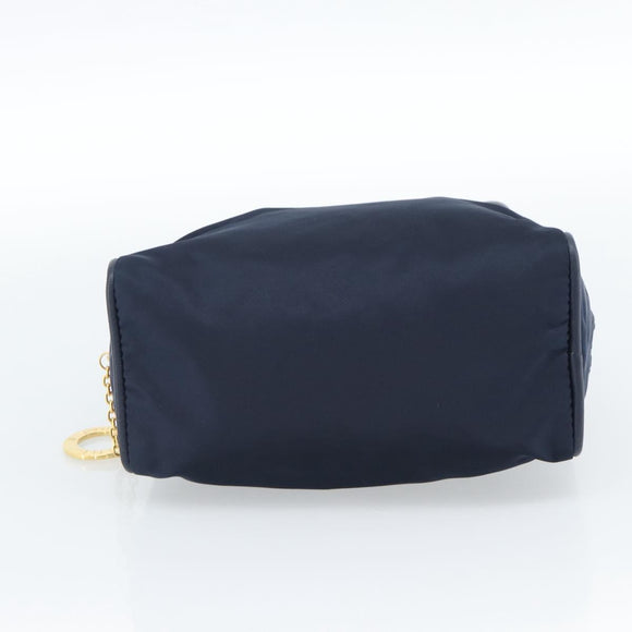 CELINE Circle Hand Bag Nylon Navy Gold Auth 183217