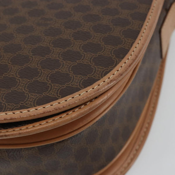 CELINE Macadam Canvas Shoulder Bag PVC Leather Brown Gold Auth 183224A