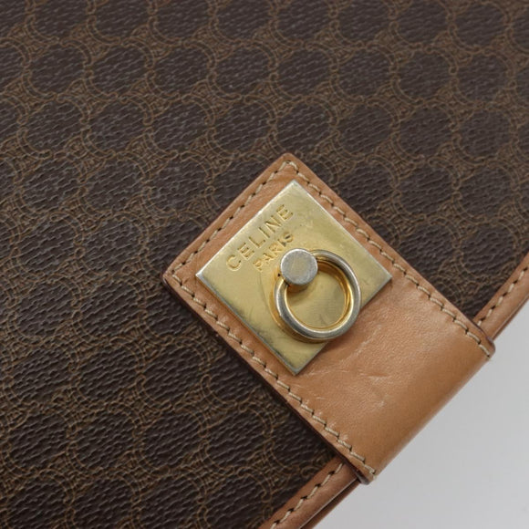 CELINE Macadam Canvas Shoulder Bag PVC Leather Brown Gold Auth 183224A