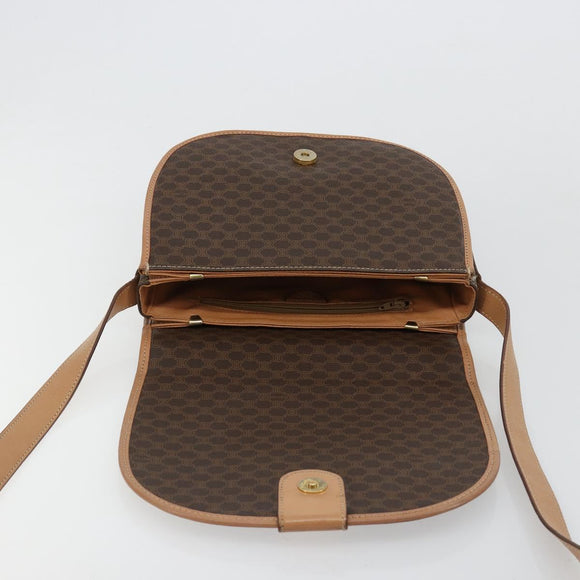 CELINE Macadam Canvas Shoulder Bag PVC Leather Brown Gold Auth 183224A