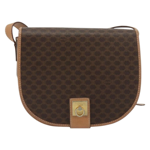 CELINE Macadam Canvas Shoulder Bag PVC Leather Brown Gold Auth 183224A