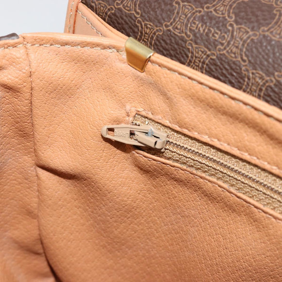 CELINE Macadam Canvas Shoulder Bag PVC Leather Brown Gold Auth 183224A