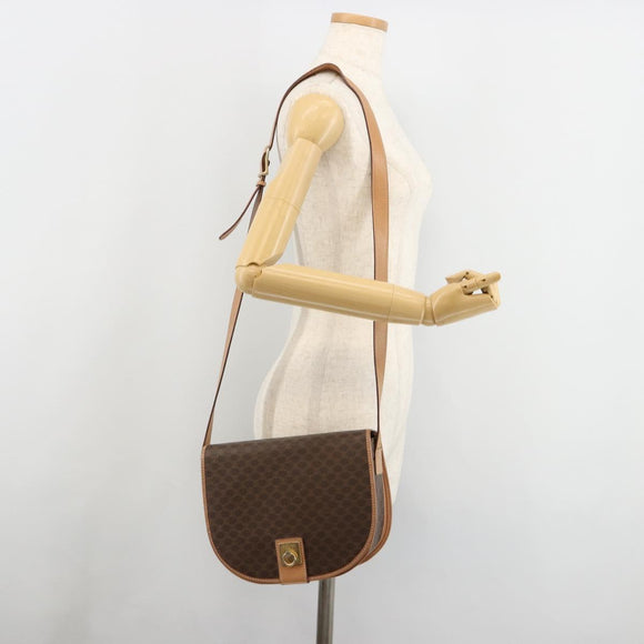 CELINE Macadam Canvas Shoulder Bag PVC Leather Brown Gold Auth 183224A
