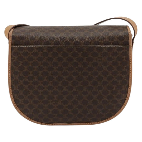 CELINE Macadam Canvas Shoulder Bag PVC Leather Brown Gold Auth 183224A
