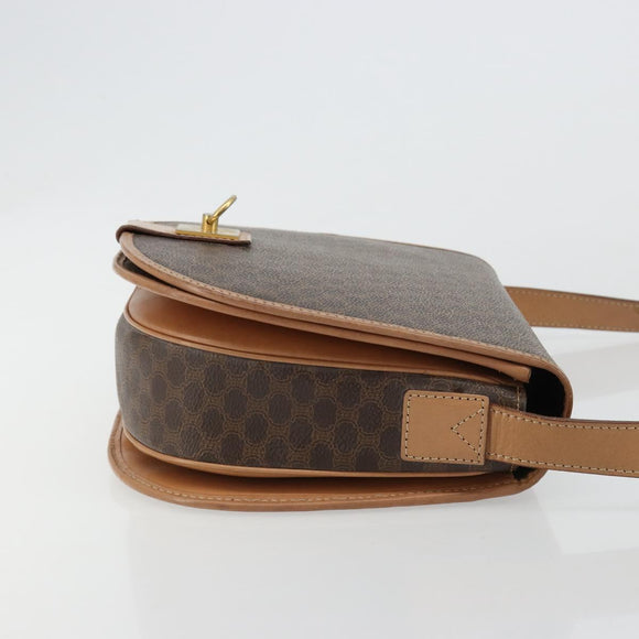 CELINE Macadam Canvas Shoulder Bag PVC Leather Brown Gold Auth 183224A