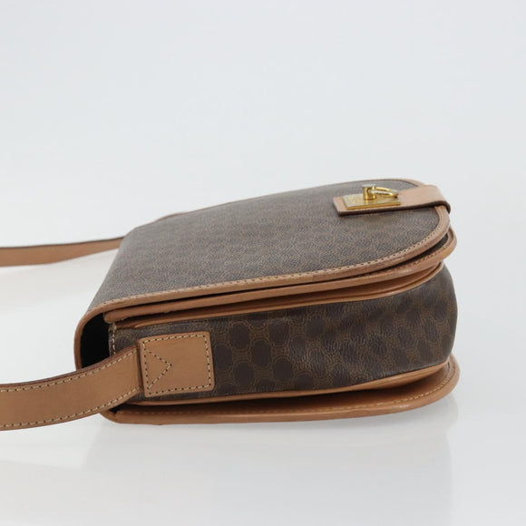 CELINE Macadam Canvas Shoulder Bag PVC Leather Brown Gold Auth 183224A