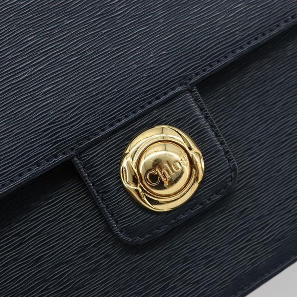 Chloe Chain Shoulder Bag Leather Navy Gold Auth 183231A