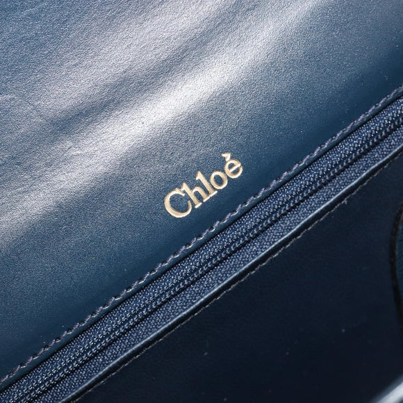 Chloe Chain Shoulder Bag Leather Navy Gold Auth 183231A