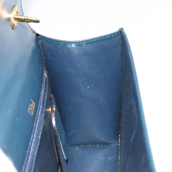 Chloe Chain Shoulder Bag Leather Navy Gold Auth 183231A