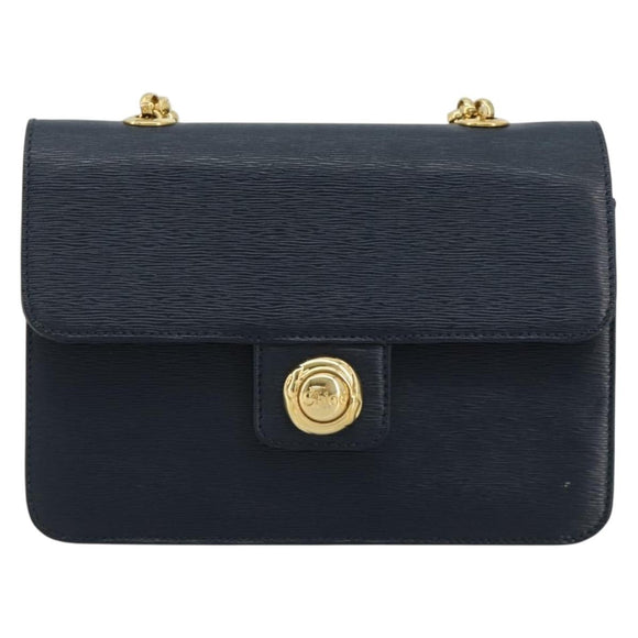 Chloe Chain Shoulder Bag Leather Navy Gold Auth 183231A