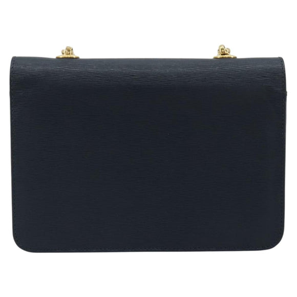 Chloe Chain Shoulder Bag Leather Navy Gold Auth 183231A