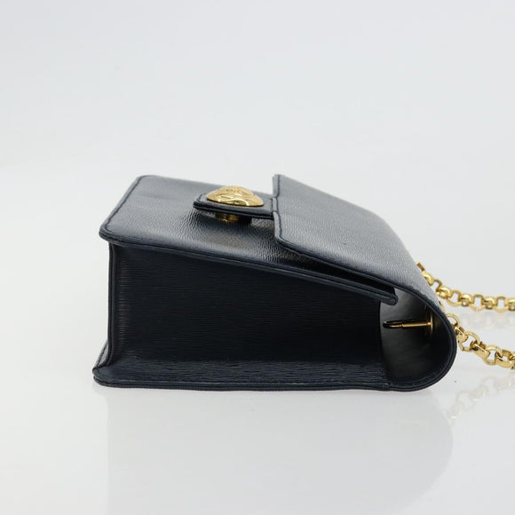 Chloe Chain Shoulder Bag Leather Navy Gold Auth 183231A