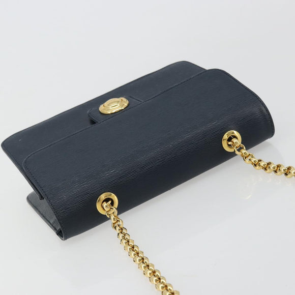 Chloe Chain Shoulder Bag Leather Navy Gold Auth 183231A