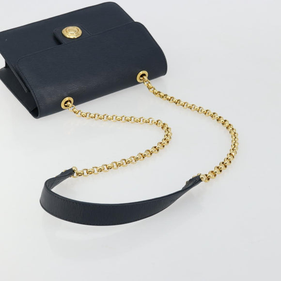 Chloe Chain Shoulder Bag Leather Navy Gold Auth 183231A