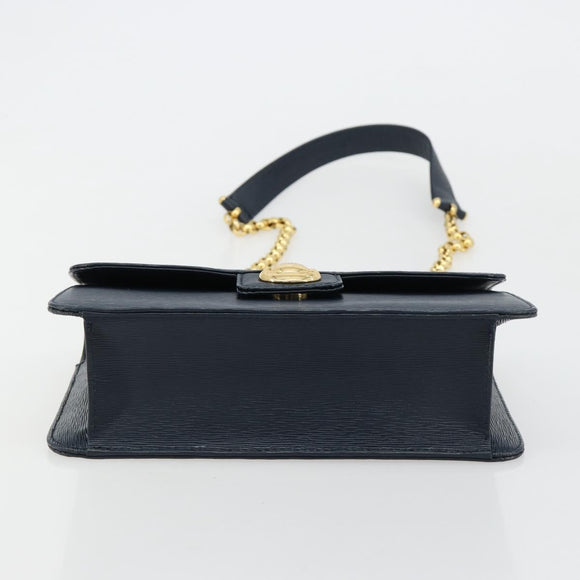Chloe Chain Shoulder Bag Leather Navy Gold Auth 183231A