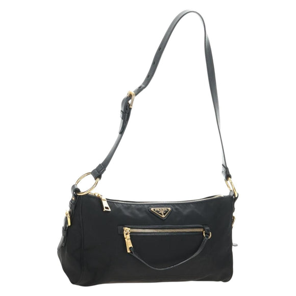 PRADA Shoulder Bag Nylon Black Gold Auth 183232SAV