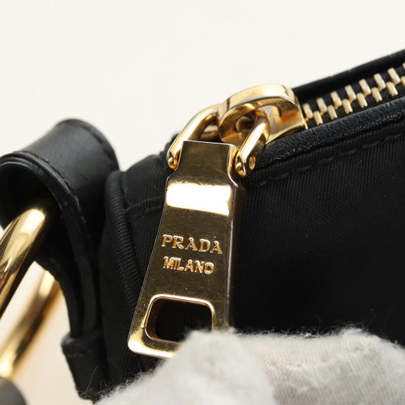 PRADA Shoulder Bag Nylon Black Gold Auth 183232SAV