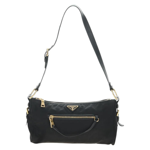 PRADA Shoulder Bag Nylon Black Gold Auth 183232SAV